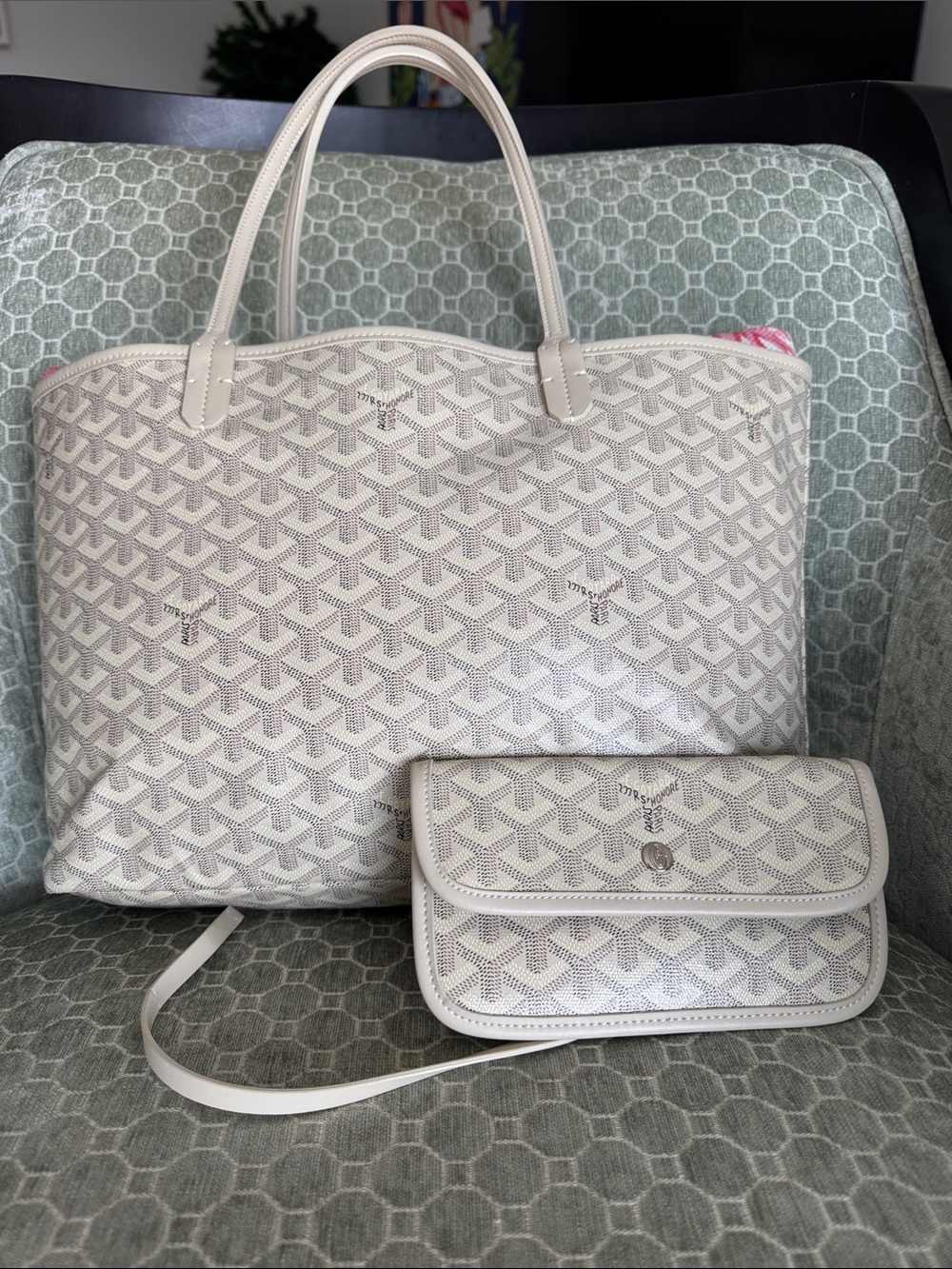 Tote in Cream in Coated  Canvas with Matching Pouch